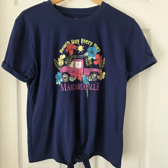 Margaritaville Navy Floral & Pink Trick Graphic Tee - Picture 1 of 8
